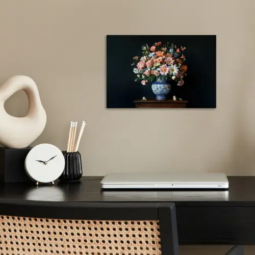 Hout - Vaas - Kleuren - Bloemen poster papier klein -sfeer1