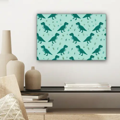 Donkergroen - Dinosaurussen - Afdrukken - Bladeren canvas 2cm klein -sfeer6