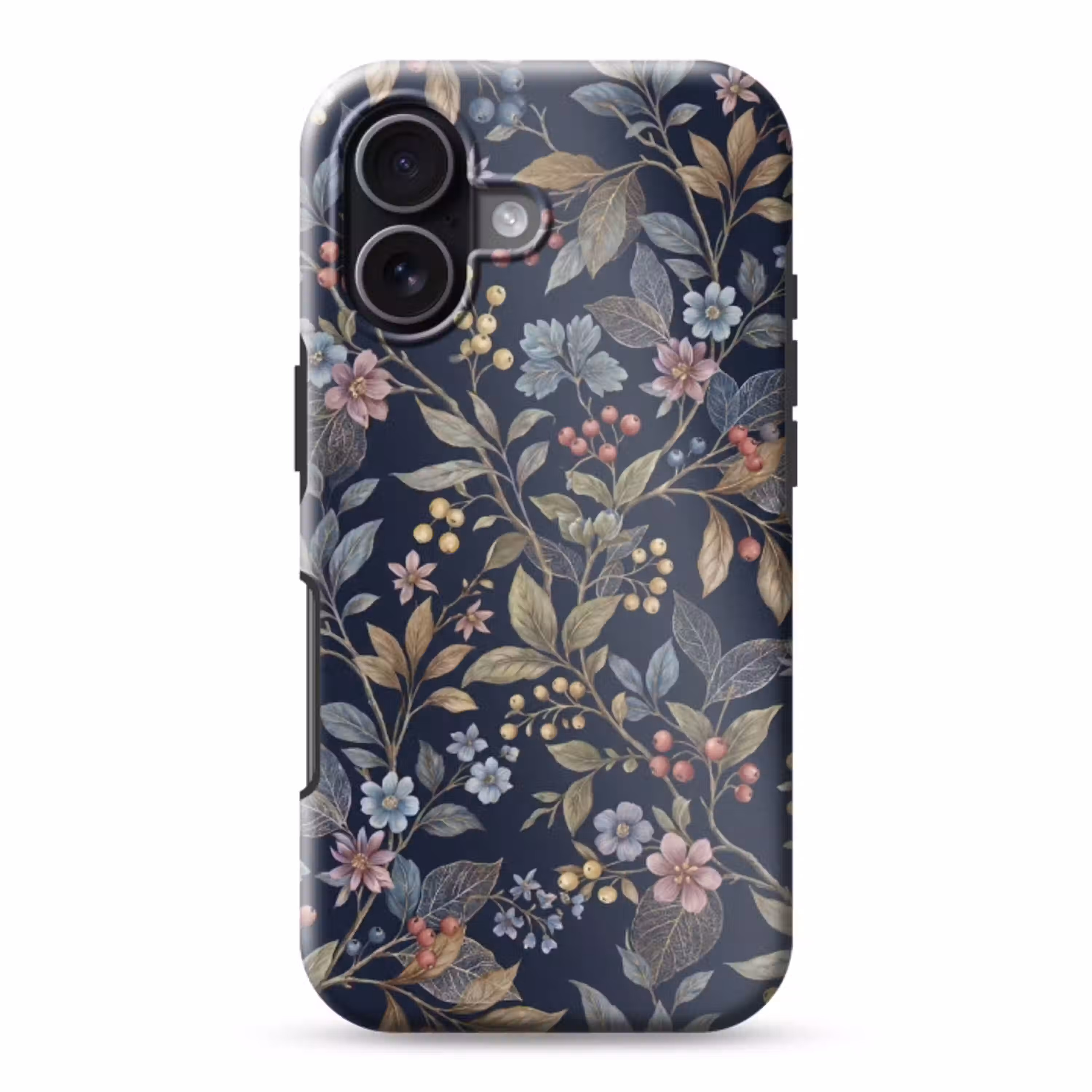 Bloemen - Bladeren - Patroon - Botanisch - Donkerblauw Toughcase MagSafe Apple iPhone 17 klein -3d