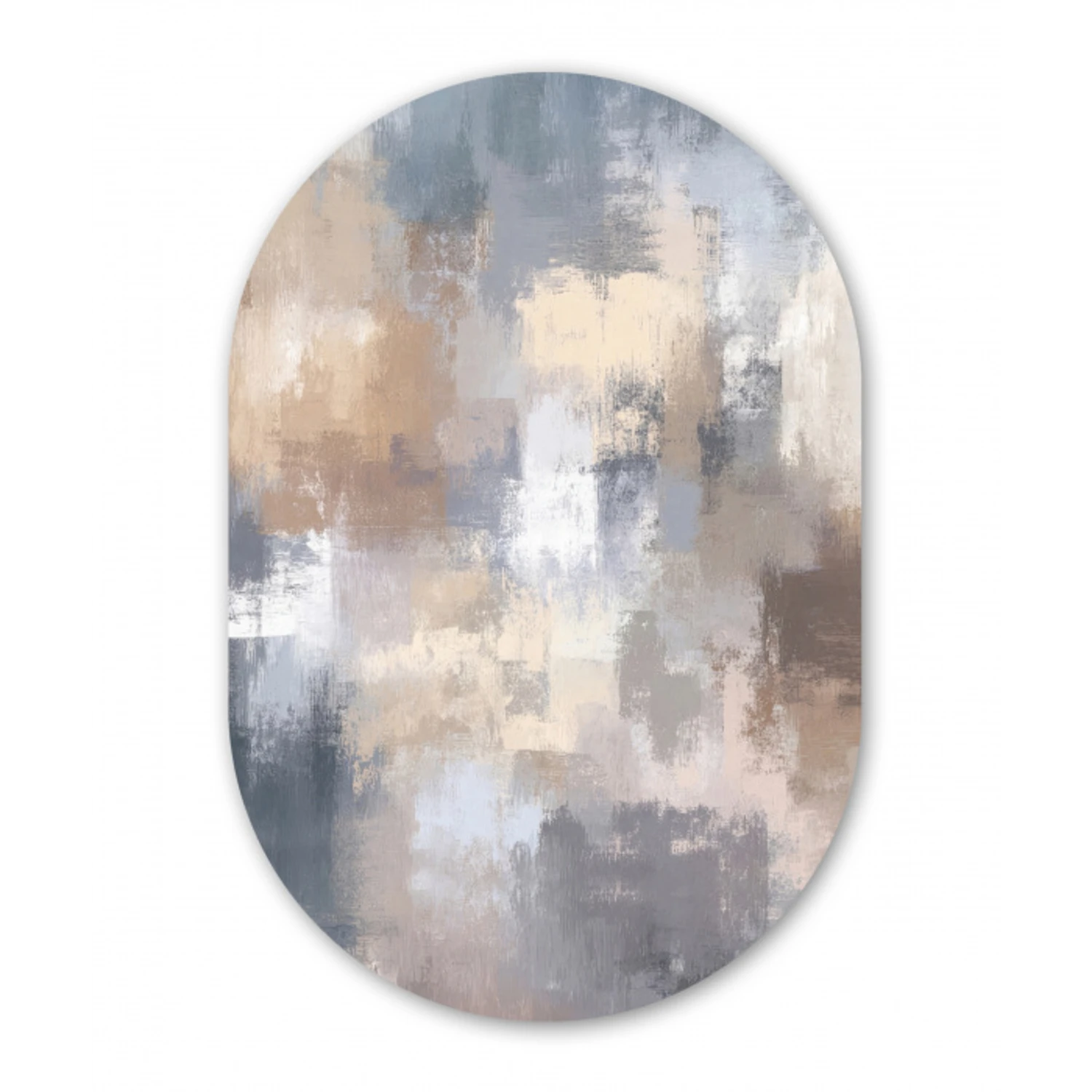 Penseelstreken - Schilderij - Beige Wandcirkel Ovaal Forex klein -3d