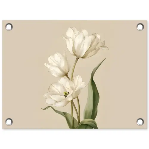 Tulpen - Wit - Bladeren tuinposter los doek klein -3d