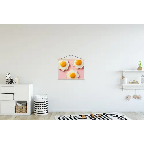 Eieren - Bloem - Roze textielposter latten blank klein -kinderkamer