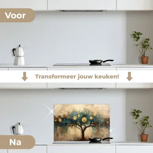 Boom - Kunst - Maan - Watercolor keuken achterwand spatscherm klein -voor_na_NL