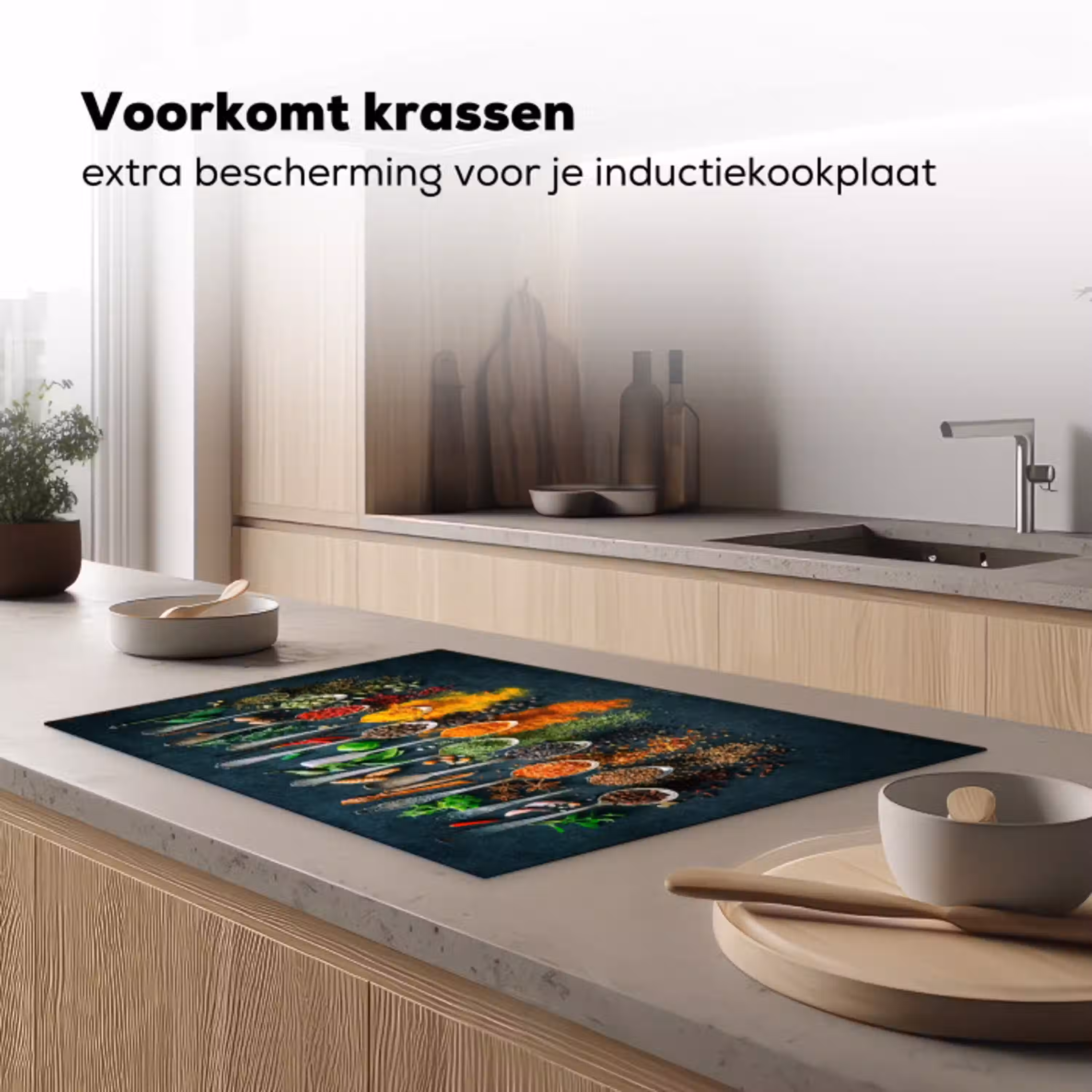 Kruiden - Lepels - Kleurrijk Inductie beschermer vinyl 3mm klein -sfeer1
