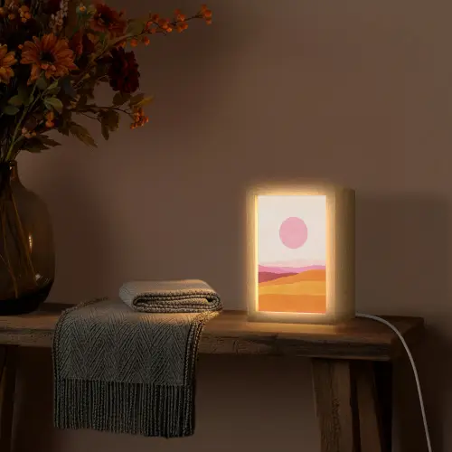 Heuvels - Oranje - Zon - Abstract Light Box met kabel (Tafellamp) klein -sfeer4