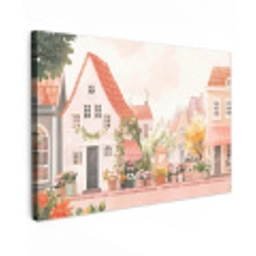 Bloemen - Huizen - Dorp Tuinposter op houten frame 2 cm dik klein -3d