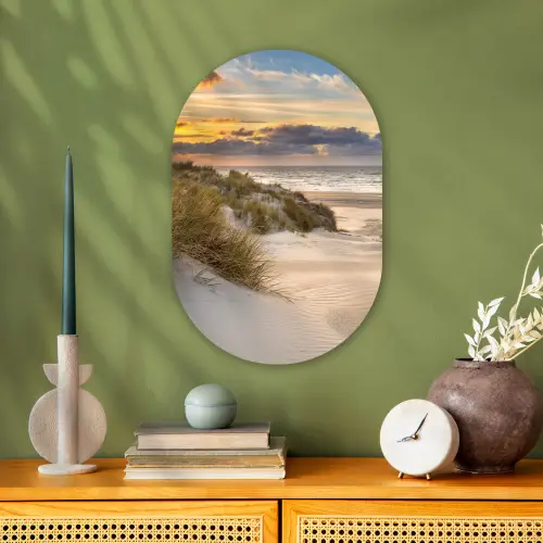 Strand - Duin - Gras - Zonsondergang - Zee Wandcirkel Ovaal Forex klein -sfeer2