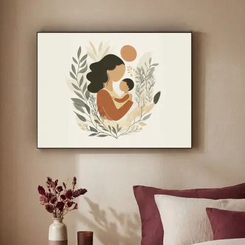 Illustratie - Moeder - Kind - Liefdevol Textielframe zwart klein -sfeer1