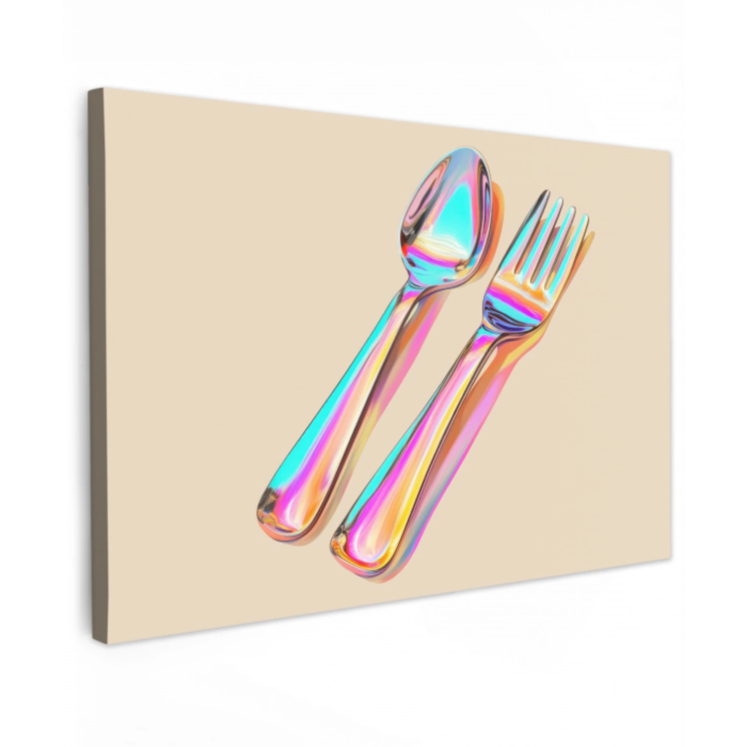 Regenboog - Lepel - Vork Tuinposter op houten frame 2 cm dik klein -3d