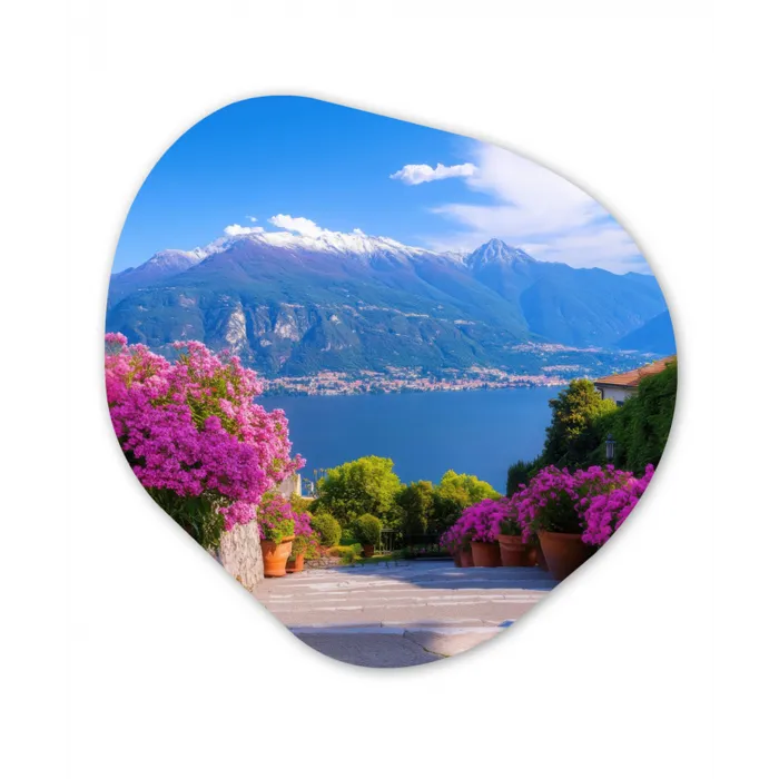 Lake Como - Italië - Landschap Wandcirkel Organisch Aluminium middel -3d