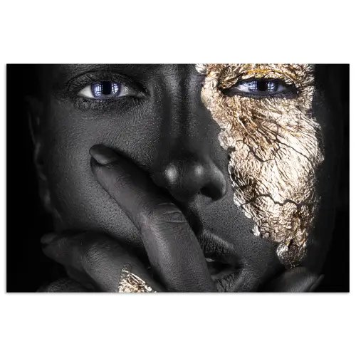 Vrouw - Goud - Zwart - Schmink - Luxe poster papier klein -3d
