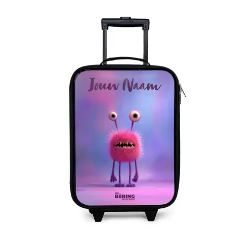 Roze harig monster met grote ogen Kinderkoffer - Zwart klein -3d