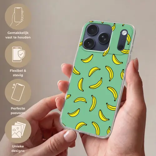 Bananen - Geel - Groen - Print Telefoonhoesje iPhone 17 Pro klein -sfeer3_NL