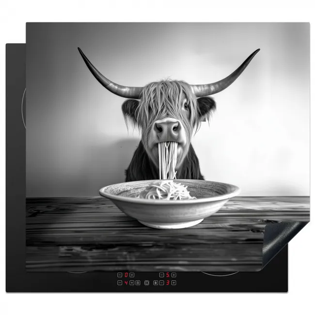 Schotse Hooglander - Spaghetti - Dieren - Zwart wit Inductie beschermer vinyl 3mm middel -3d