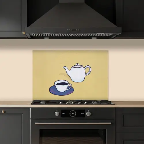 Theepot - Kopje - Beige - Illustratie keuken achterwand spatscherm klein -sfeer1