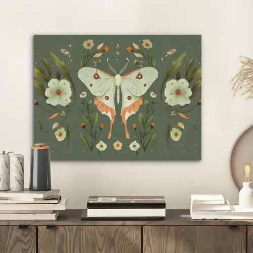 Bloemen - Bladeren - Olijfgroen - Vlinder PET vilt klein -sfeer1