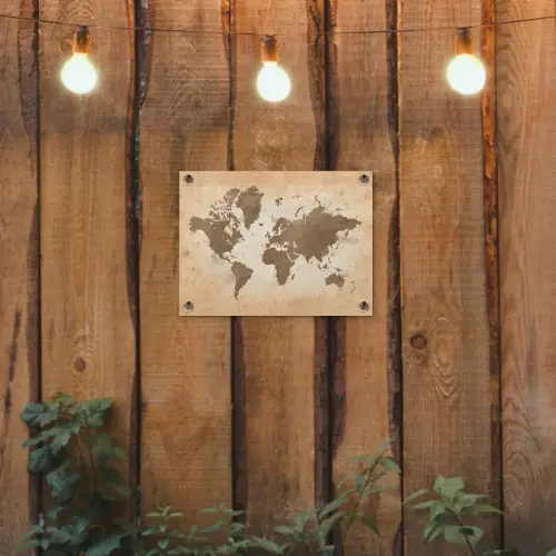 Wereldkaart - Beige - Bruin tuinposter los doek klein -sfeer1