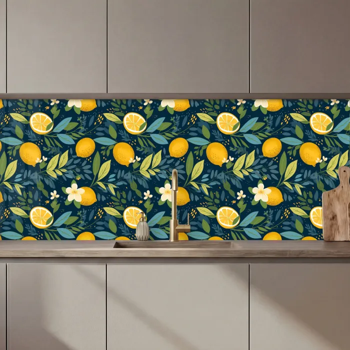 Bloemen - Bladeren - Citroenen - Blauw keuken achterwand 2 middel 871 zz_3dshopping
