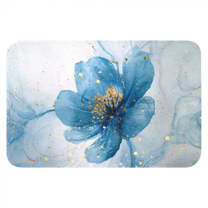 Bloemen - Blauw - Goud - Watercolor - Modern Badmat klein -3d