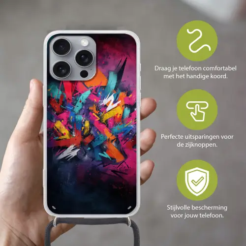 Abstract - Explosie - Neonkleuren Hoesje iPhone 16 Pro Max met koord klein -sfeer2_NL