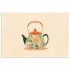 Oranje - Theepot - Bloemen - Bladeren poster papier klein -3d
