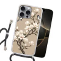 Oosters - Vogels - Beige Hoesje iPhone 16 Pro Max met koord klein -sfeer1