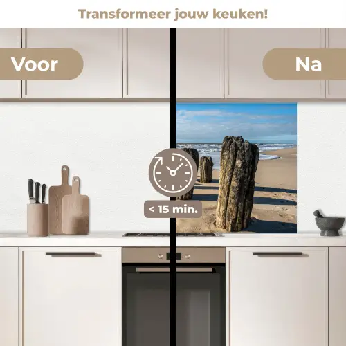 Zand - Strand - Paal - Water - Zomer keuken achterwand 2 middel -voor-na2_NL