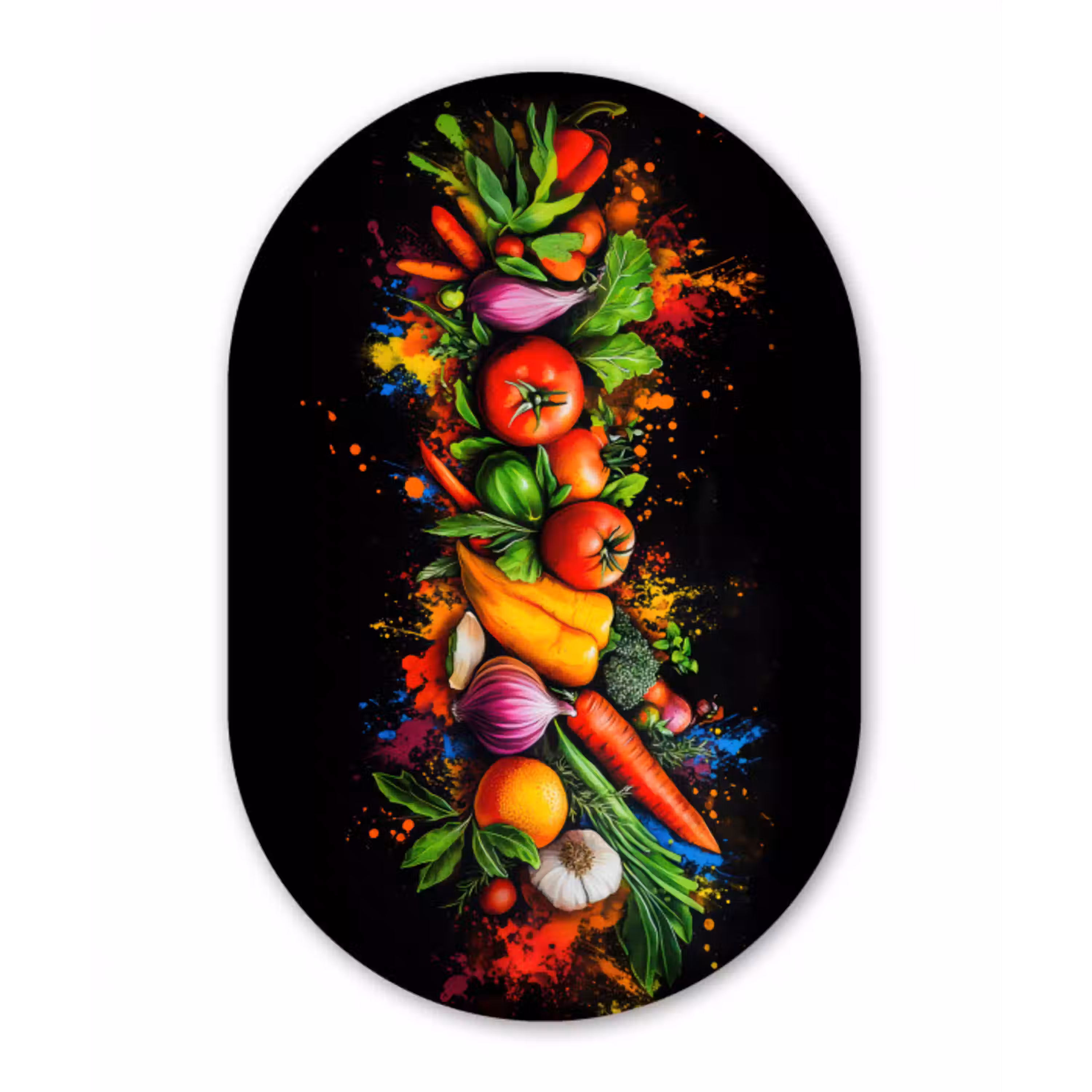 Groente - Eten - Kruiden - Graffiti - Koken Wandcirkel Ovaal Aluminium middel -3d