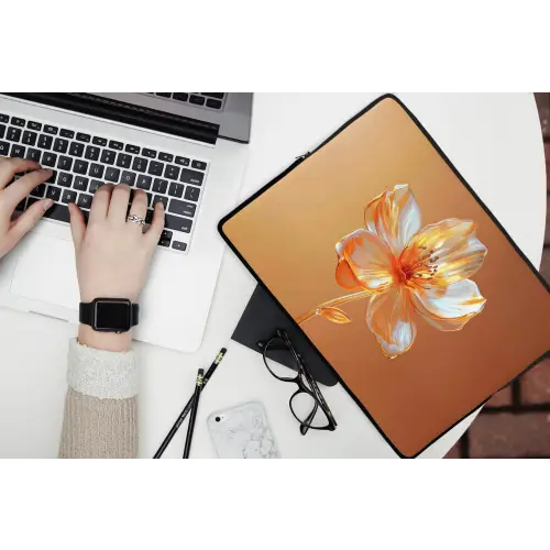 Glazen - Bloem - Oranje laptophoes neopreen klein -bureau