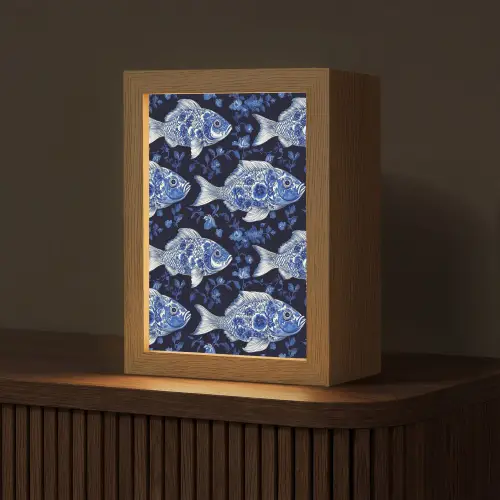 Vissen - Bloemen - Blauw Light Box met kabel (Tafellamp) klein 925 -z3d_website