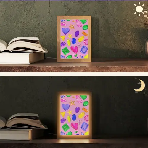 Edelstenen - Vormen - Hartje - Kleurrijk Light Box met kabel (Tafellamp) klein -sfeer3