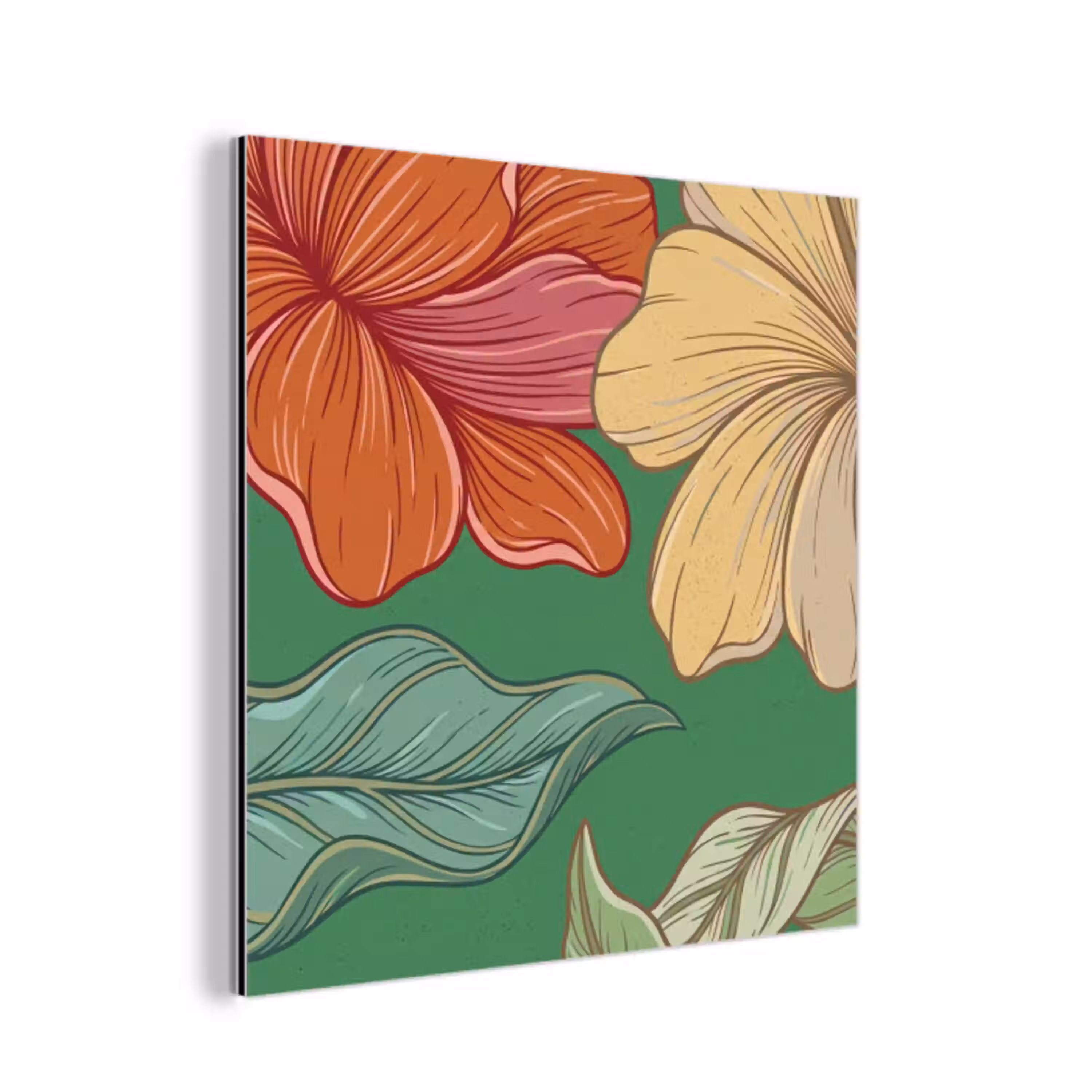 Bloemen - Groen - Illustratie aluminium wit klein -3d