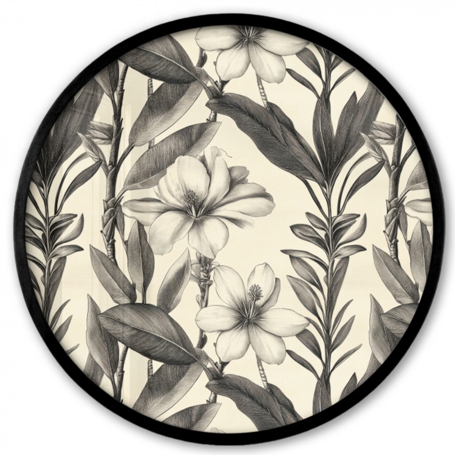 Klassiek - Botanisch - Zwart - Beige Fotolijst rond zonder passe partout klein 856 -3d