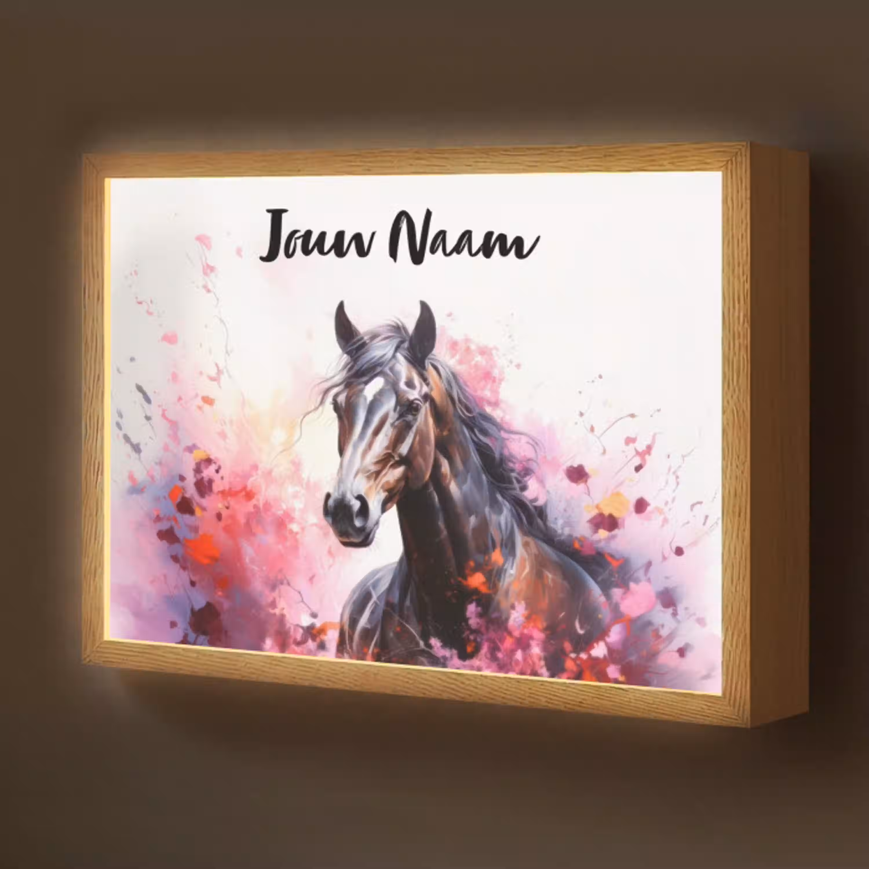 Paard - Dieren - Meisje - Roze Light Box met batterij (Wandlamp kind) middel -z3d_website