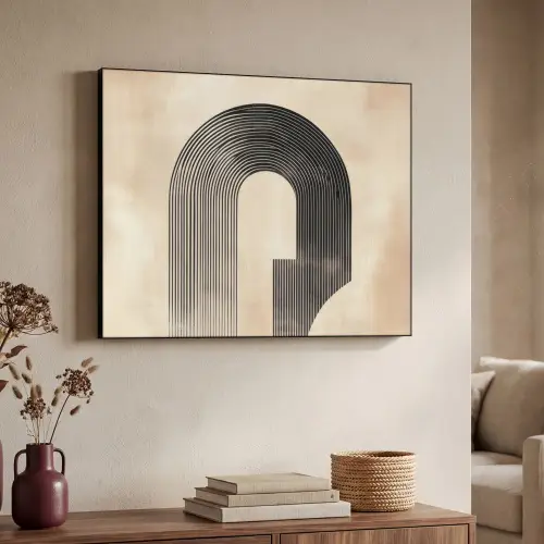 Boog -  Strepen - Minimalistisch - Zwart Textielframe zwart klein -sfeer3