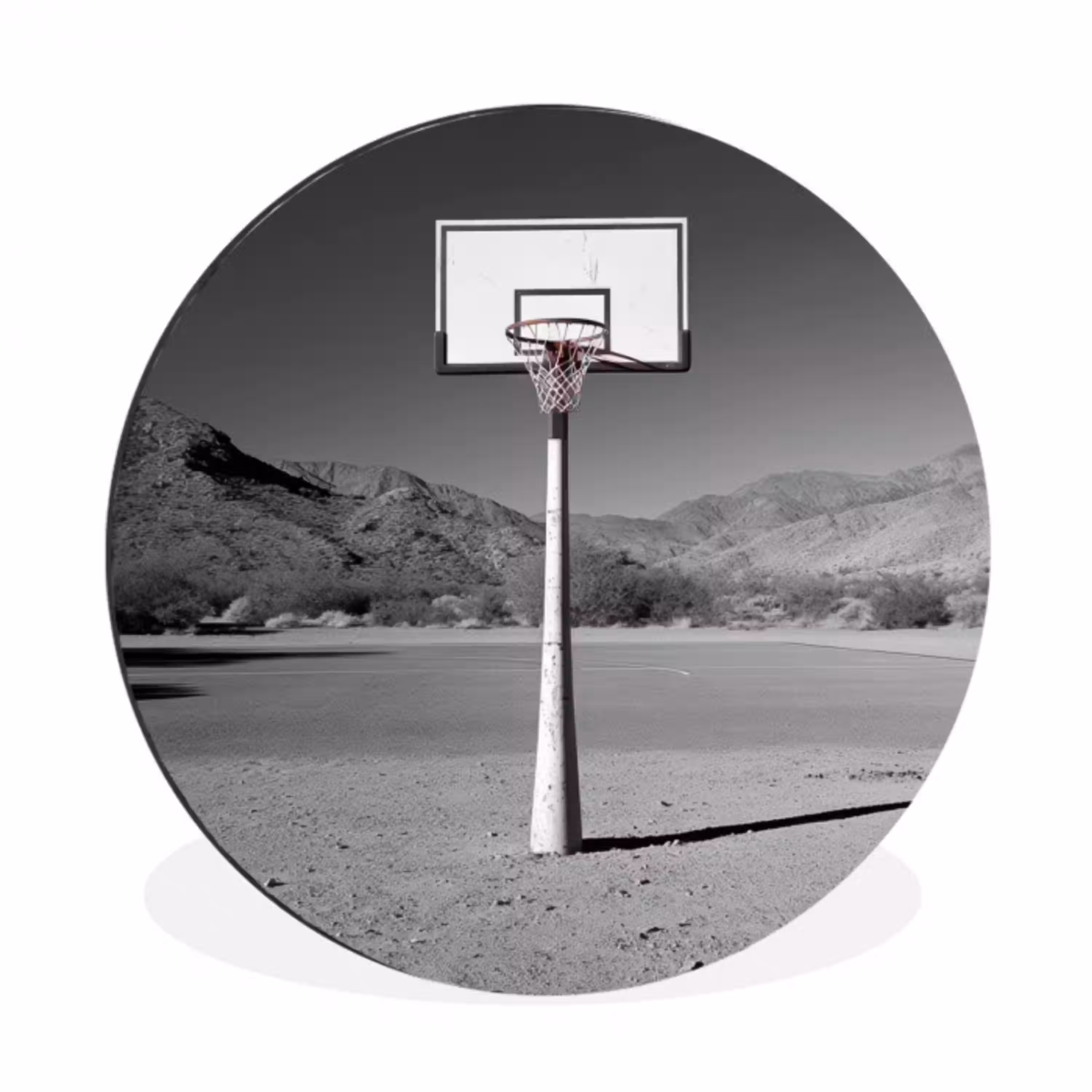 Basketbalpaal - Landschap - Zand - Wit Wandcirkel aluminium klein -3d