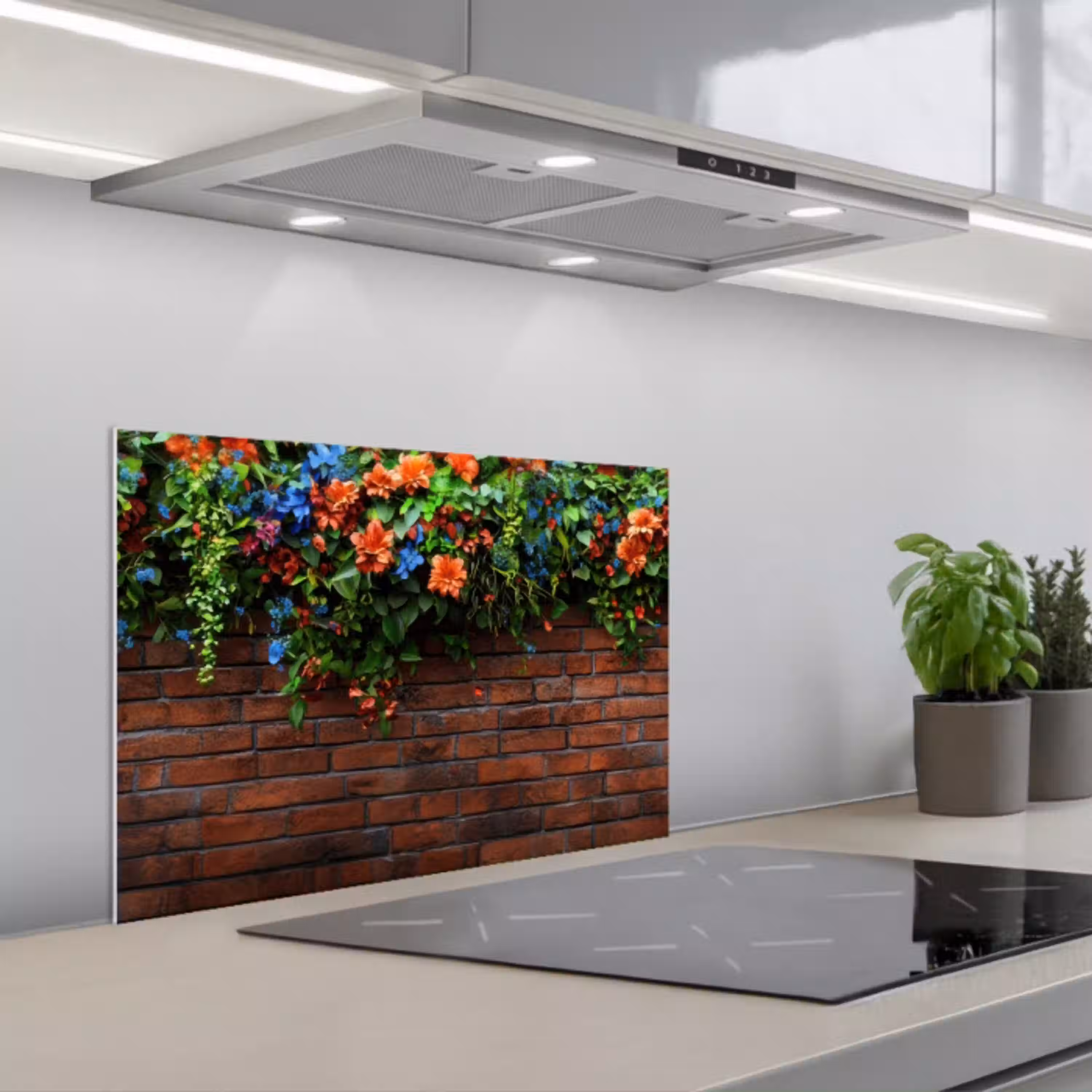Bloemen - Muur - Groen - Oranje keuken achterwand spatscherm klein -3d_schuin