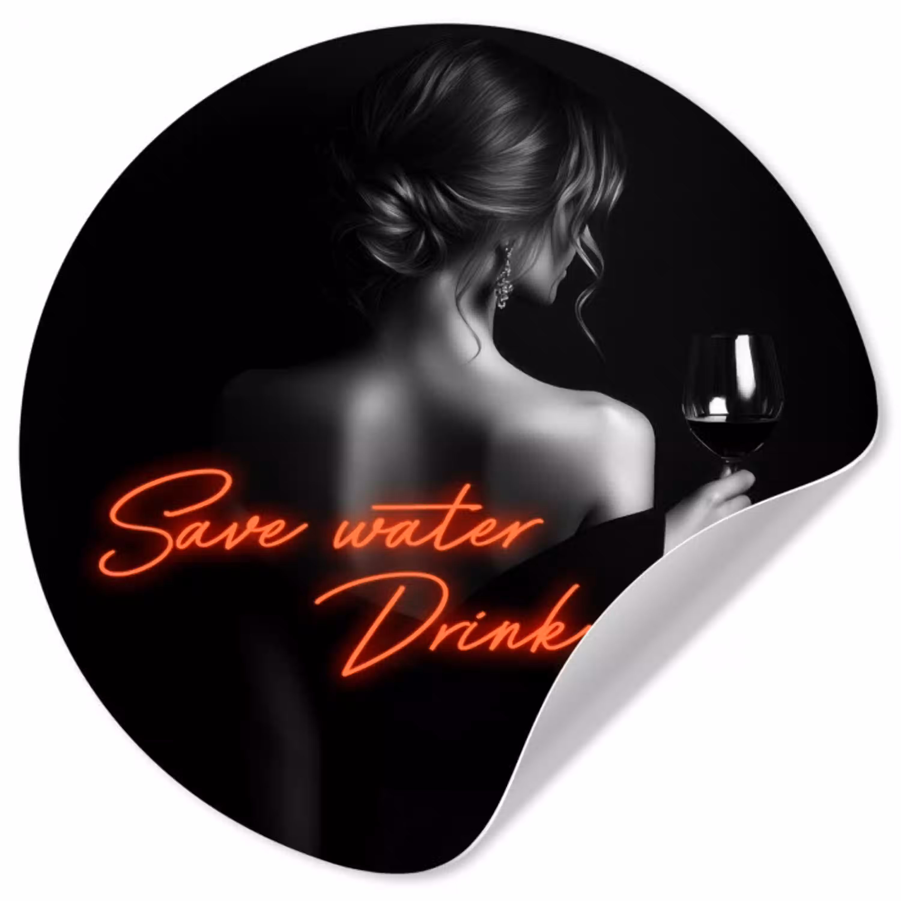Wijn - Vrouw - Neon - Quote Wandcirkel behangsticker klein -3d