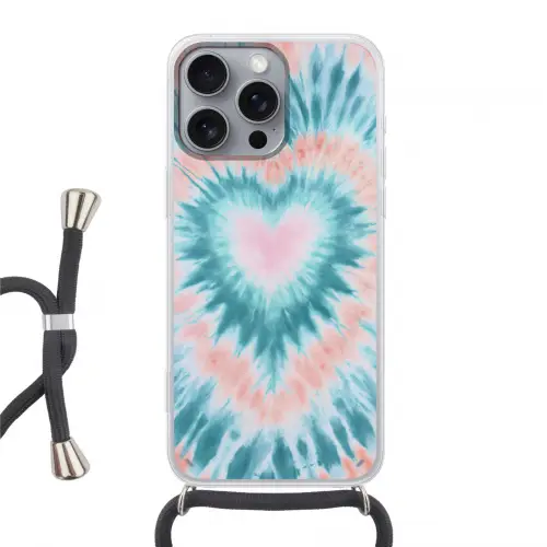 Hartvormig - Tie dye - Pasteltinten - Lichtgroen Hoesje iPhone 16 Pro Max met koord klein -3d