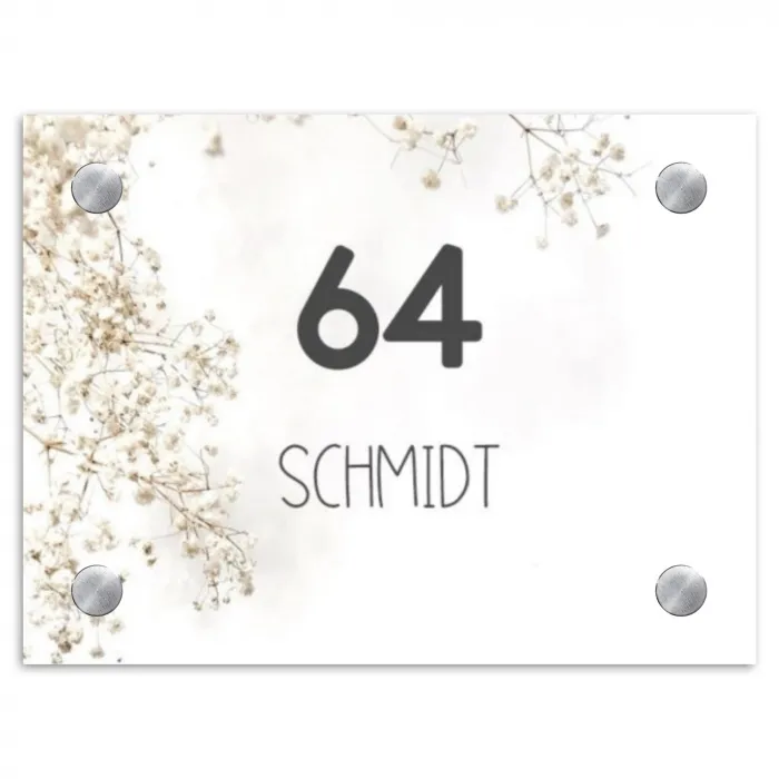 Wit met bloementakjes - Modern Naambord Rechthoek middel -3d
