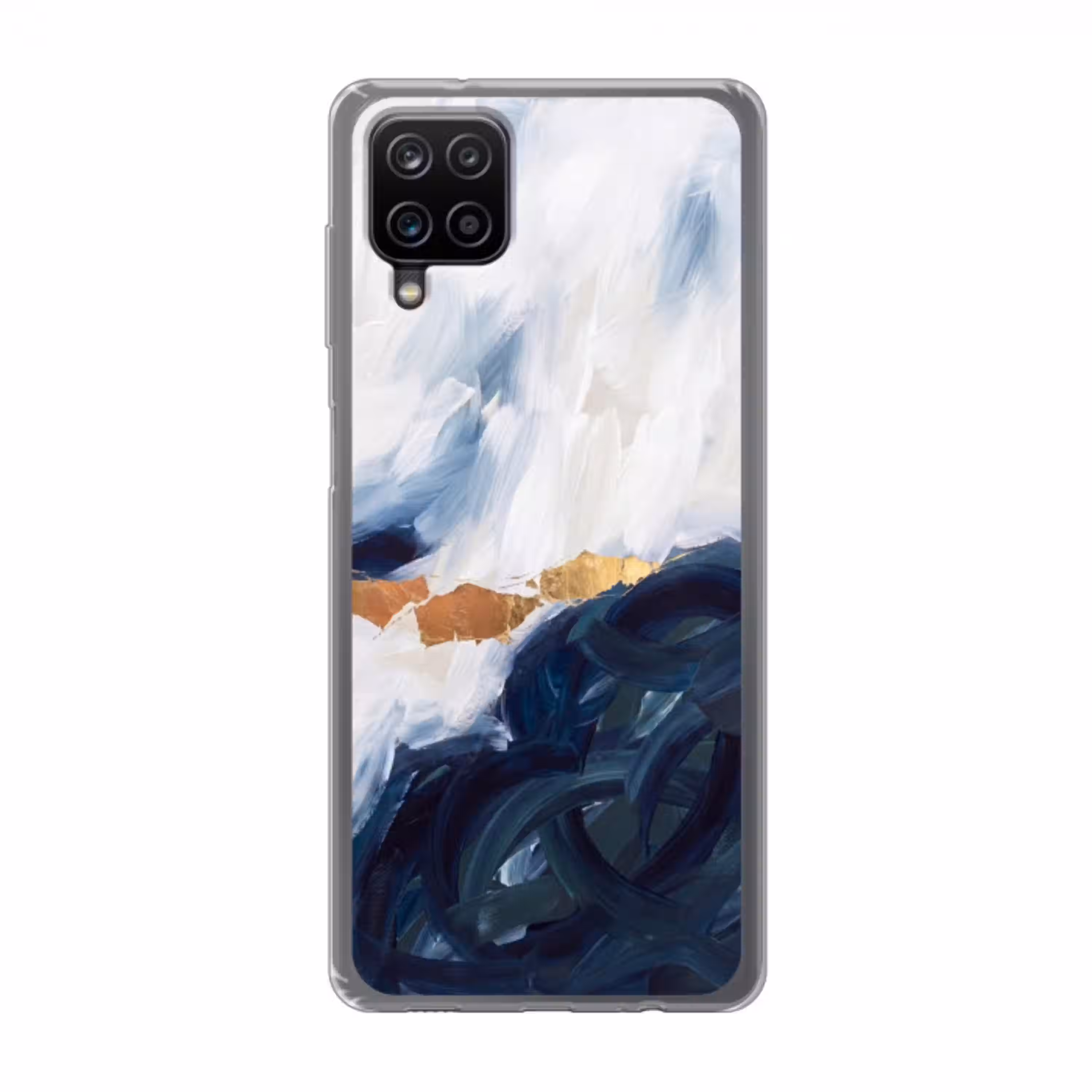Abstract - Acryl - Blauw - Goud - Elegant Telefoonhoesje Samsung Galaxy A12 klein -3d