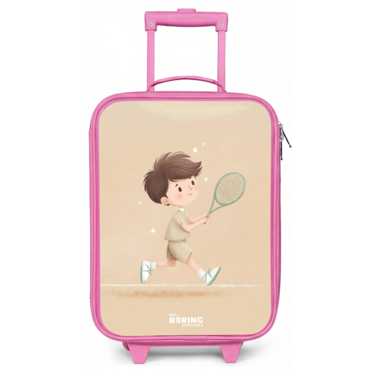 Jongen speelt tennis op zandkleurige achtergrond Kinderkoffer - Roze klein -zz3dotto