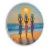 Vrouwen - Strand - Zondsondergang Akoestische PET Vilt - Rond klein -3d