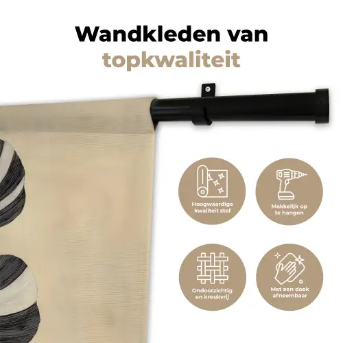 Zwart - Bladeren - Strepen - Minimalistisch Wandkleed katoen klein -sfeer2