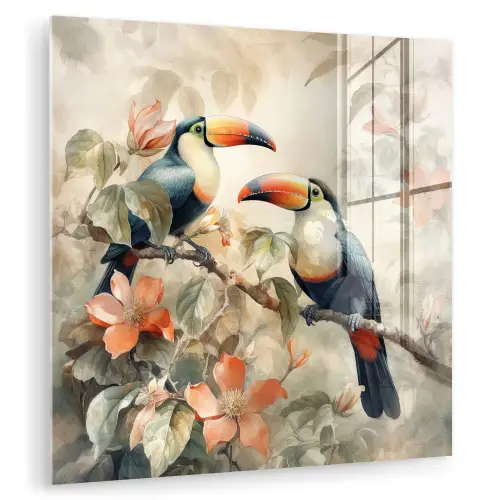 Toekan - Vogels - Bloemen - Tak plexiglas 5mm klein -zzzproduct_nieuw