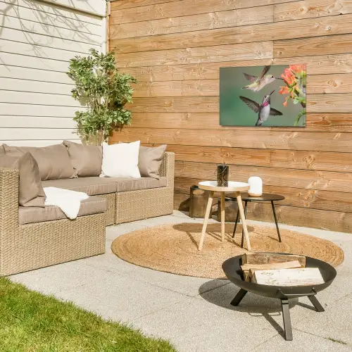 Kolibries bij Bloemen Tuinposter op houten frame 2 cm dik klein -sfeer2