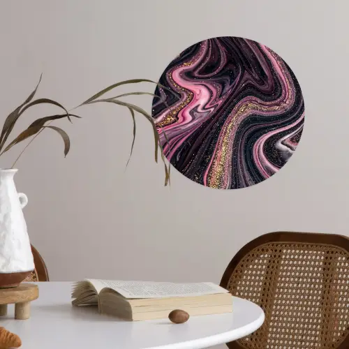 Marmerlook - Roze - Paars - Goud - Luxe - Marmer Wandcirkel behangsticker klein -sfeer3