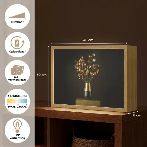 Goudbruine - Bladeren - Vaas - Herfstachtig Light Box met batterij (Wandlamp) middel -USP_websiteoverzichtNL