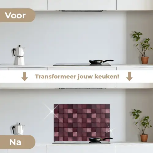 Vierkant - Tegel - Patroon - Paars keuken achterwand spatscherm klein 900 -voor_na_NL