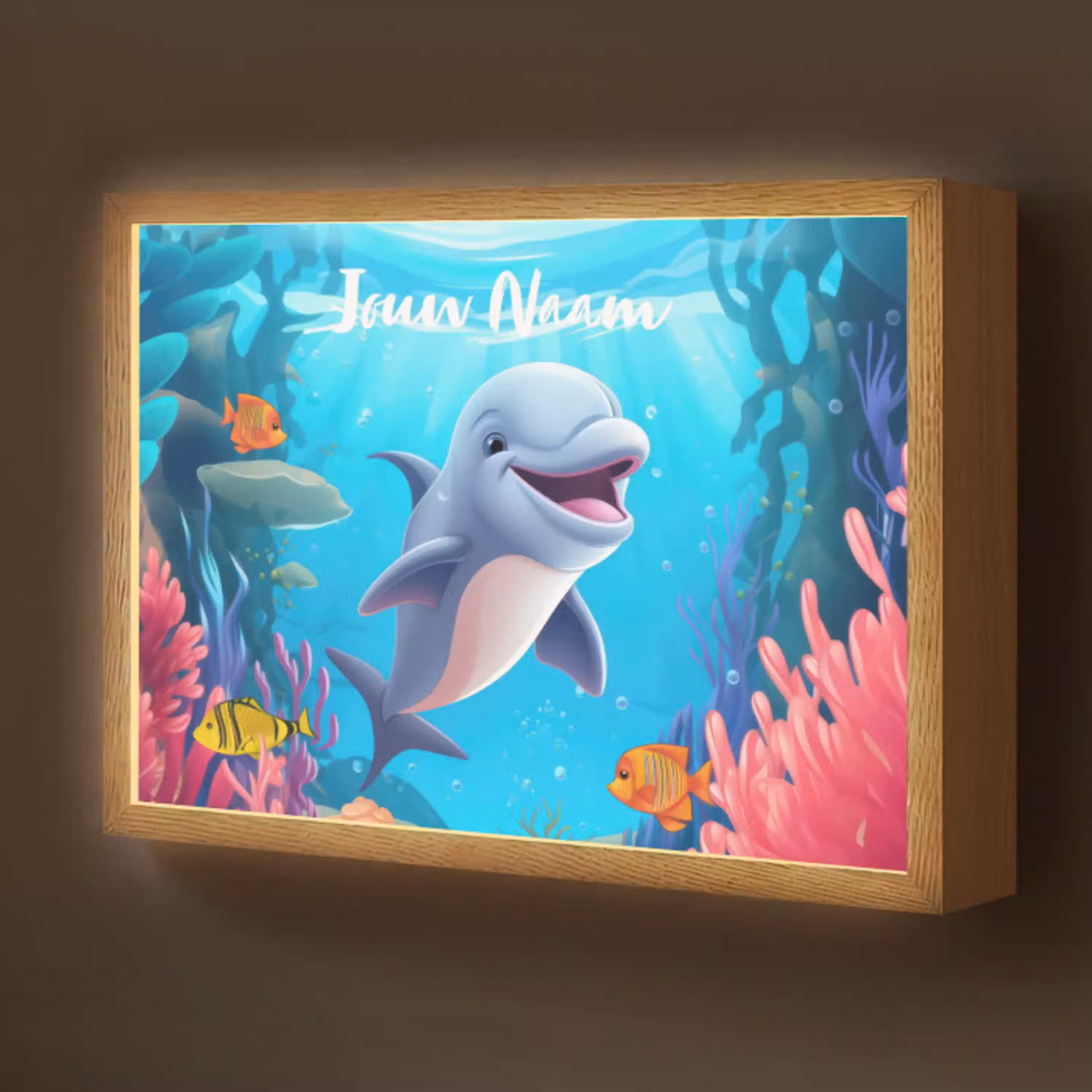 Dolfijn - Zeedieren - Onderwater - Kinderen - Meisjes Light Box met batterij (Wandlamp kind) middel -z3d_website